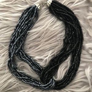 VINTAGE Black | Gray | Silver Beaded Necklace